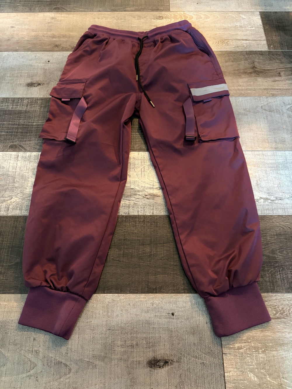 Utility Cargo Jogger Pants Burgundy Techwear Streetwear Elastic Waist Small